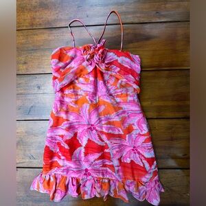 Farm Rio Red Coconut Tree Mini Dress Small NWT